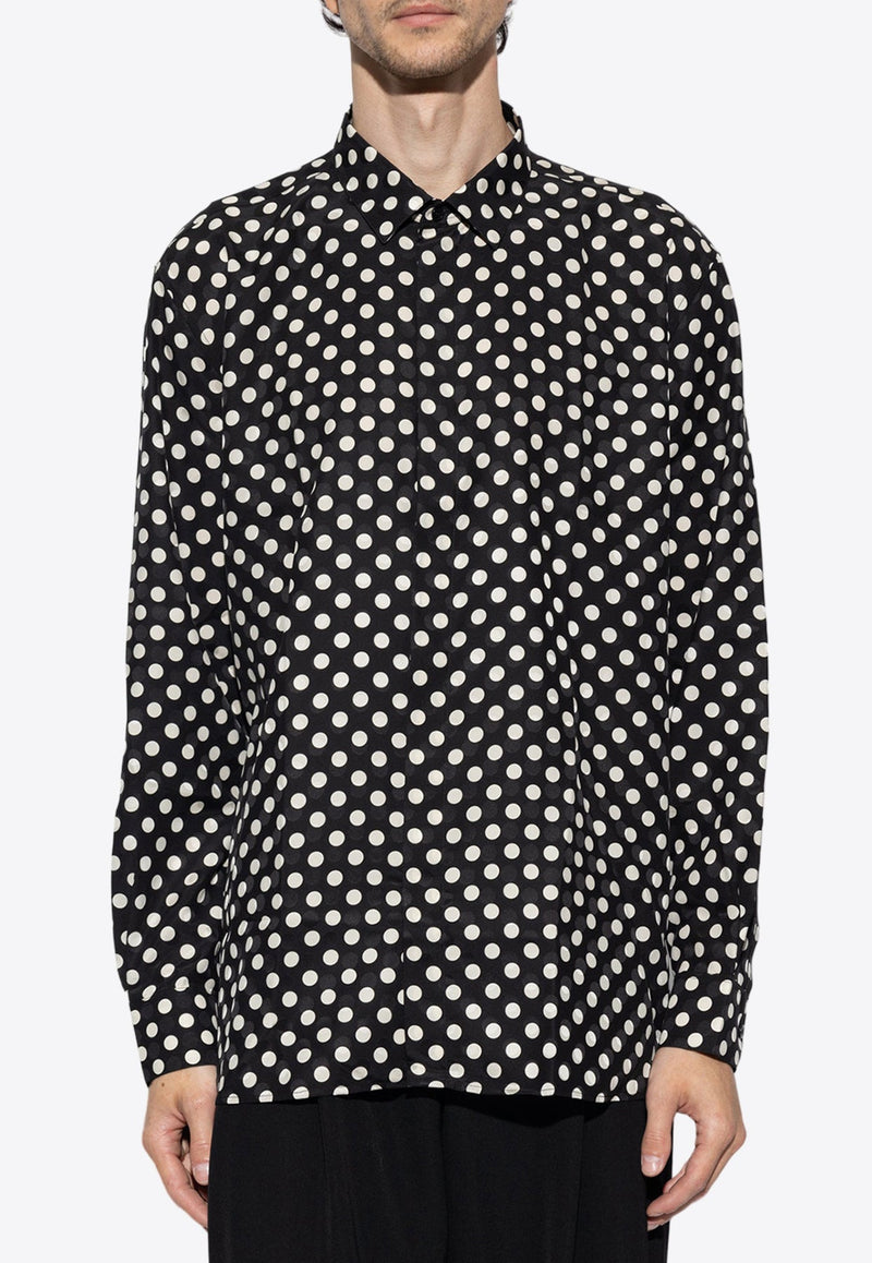 Polka Dot Long-Sleeved Silk Shirt