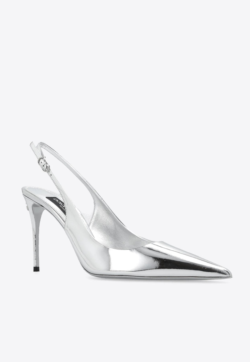 Lollo 105 Mirrored Leather Slingback Pumps