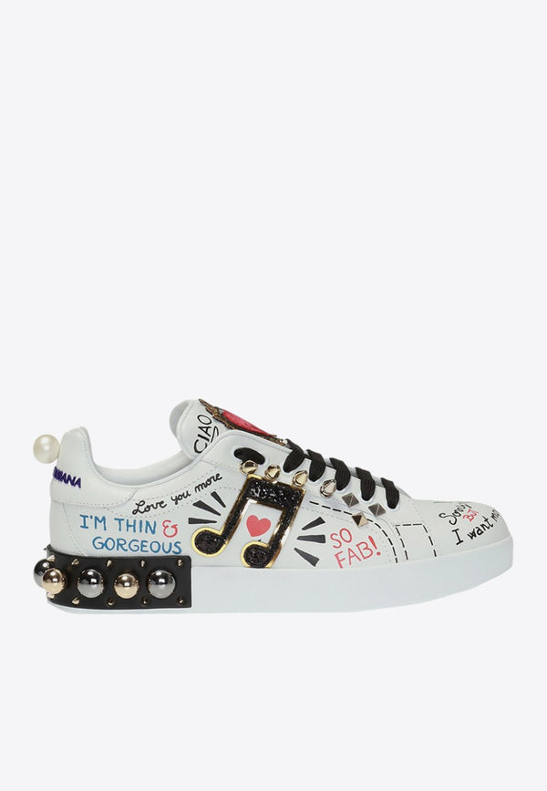 Portofino Embroidered Leather Sneakers