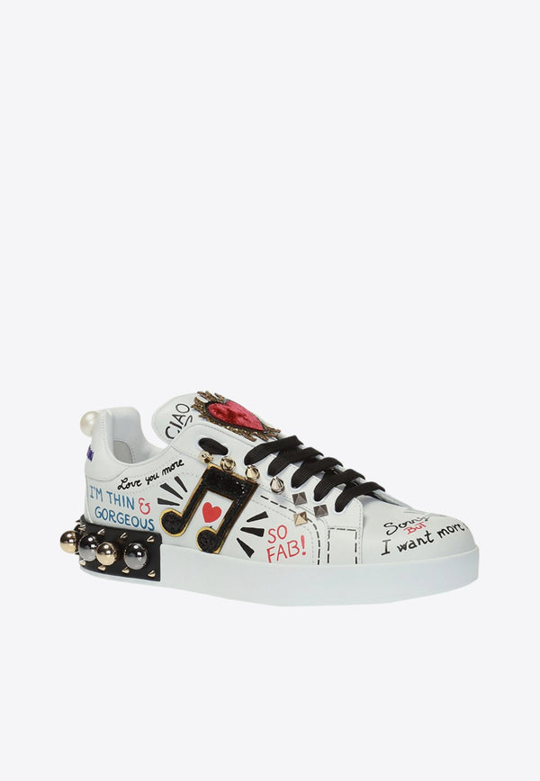 Portofino Embroidered Leather Sneakers