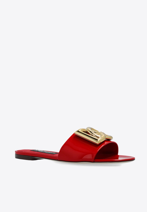 Bianca DG Logo Flat Sandals in Polished Leather