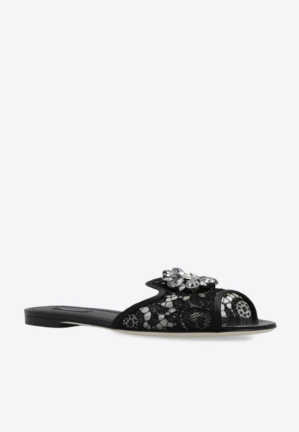 Bianca Embellished Lace Flat Sandals