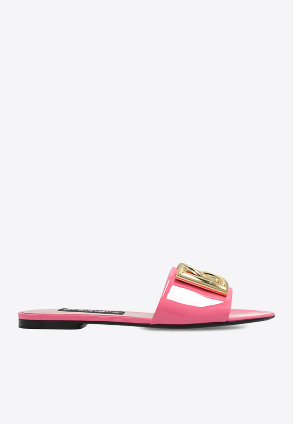 Bianca DG Logo Flat Sandals in Polished Leather