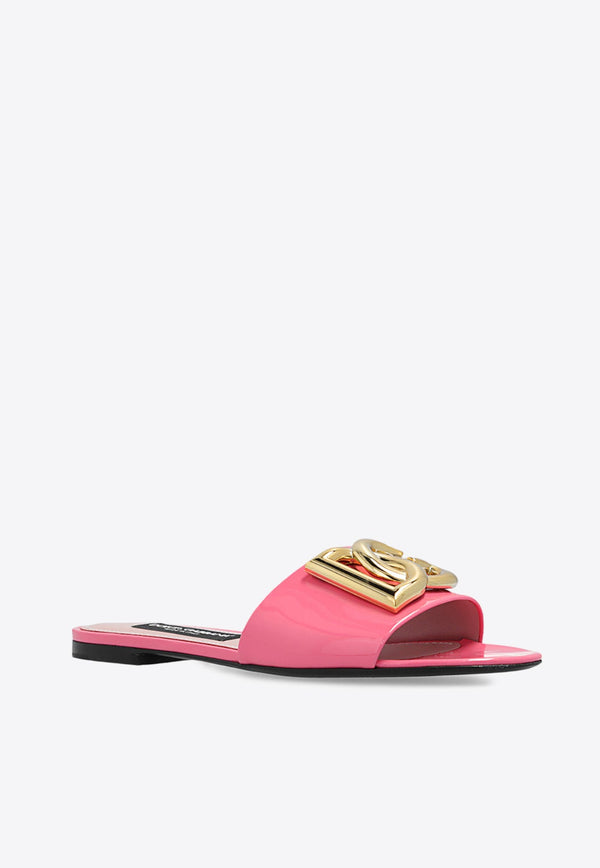 Bianca DG Logo Flat Sandals in Polished Leather