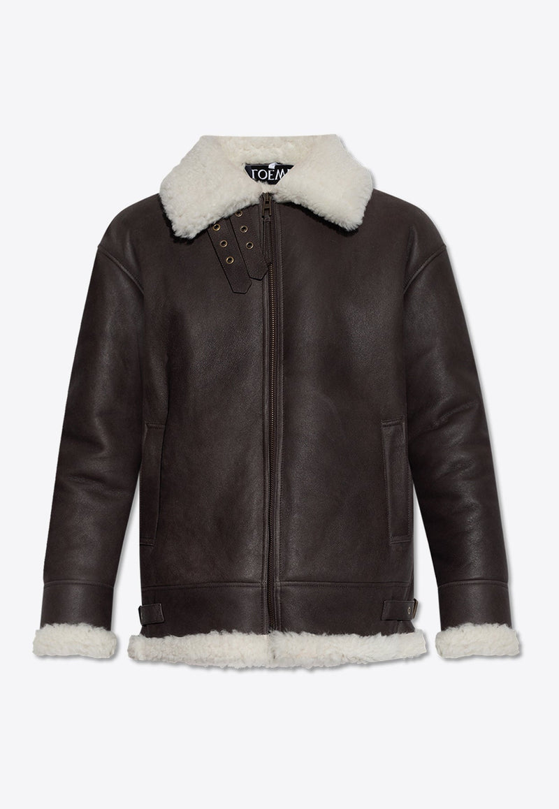 Shearling-Trimmed Leather Jacket