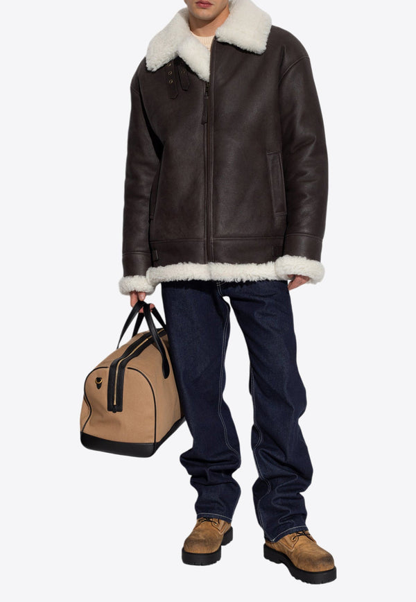 Shearling-Trimmed Leather Jacket