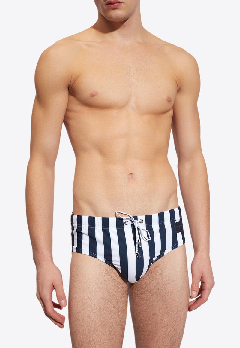 Logo Striped Swimming Briefs