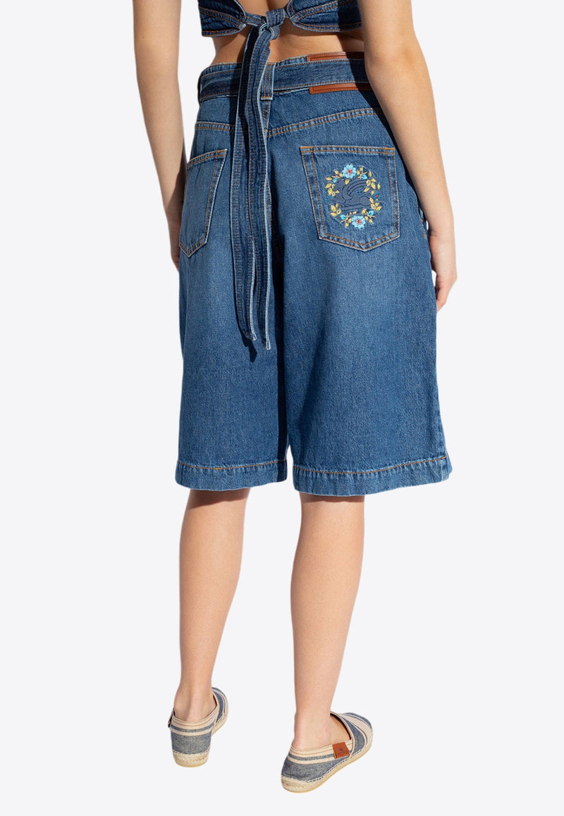 Logo Embroidered Denim Bermuda Shorts