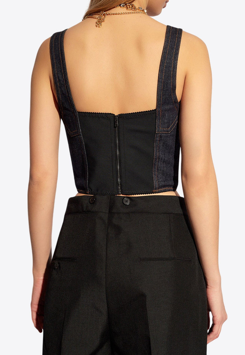 Logo Plaque Denim Corset Top