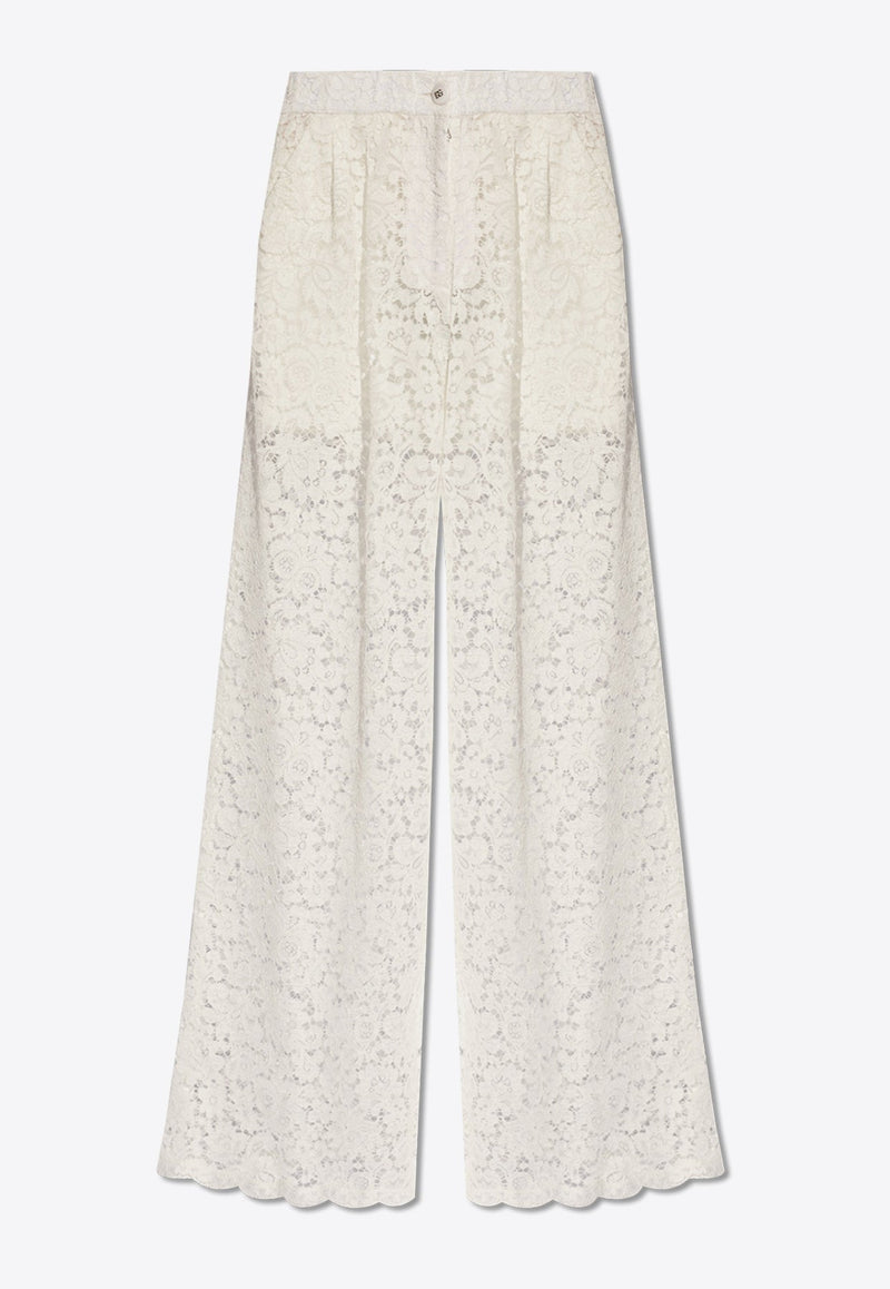 Floral Lace Semi-Sheer Flared Pants