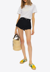 Logo Plaque High-Waist Denim Shorts