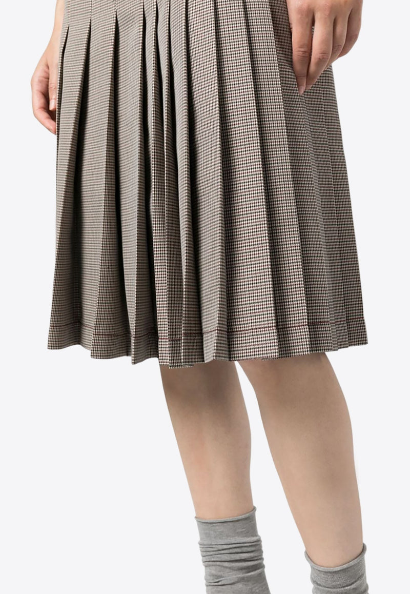 Check Pattern Pleated Midi Skirt