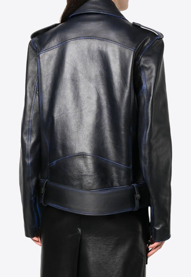 Contrast-Trim Leather Jacket