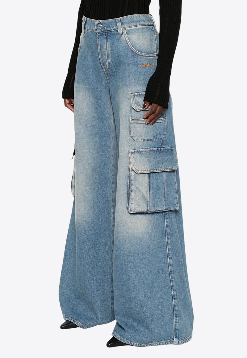 Wide-Leg Faded Cargo Jeans