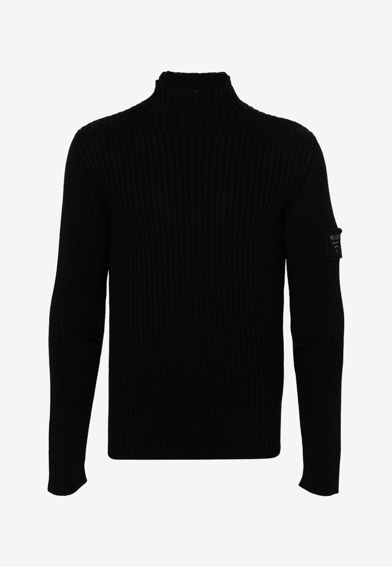 High-Neck Ribbed Wool Sweater