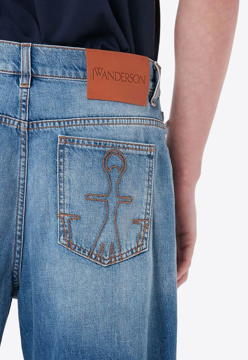 Logo Patch Distressed Bucket Jeans