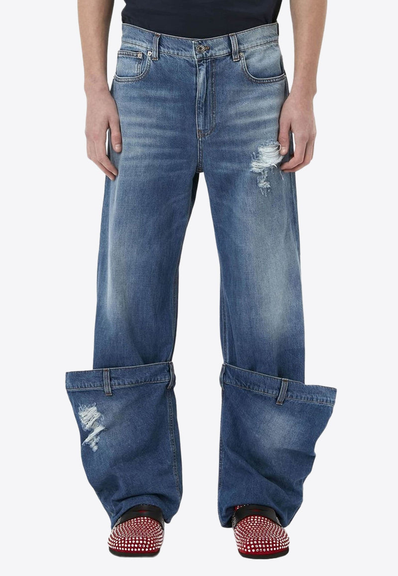 Logo Patch Distressed Bucket Jeans