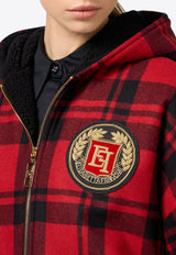 Logo Patch Tartan Check Padded Jacket