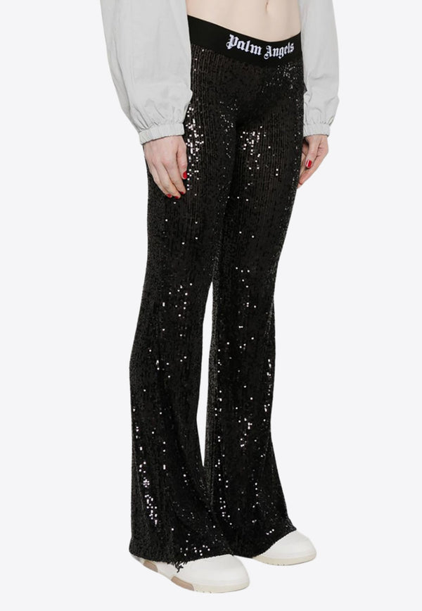 Logo Waistband Sequined Flared Pants