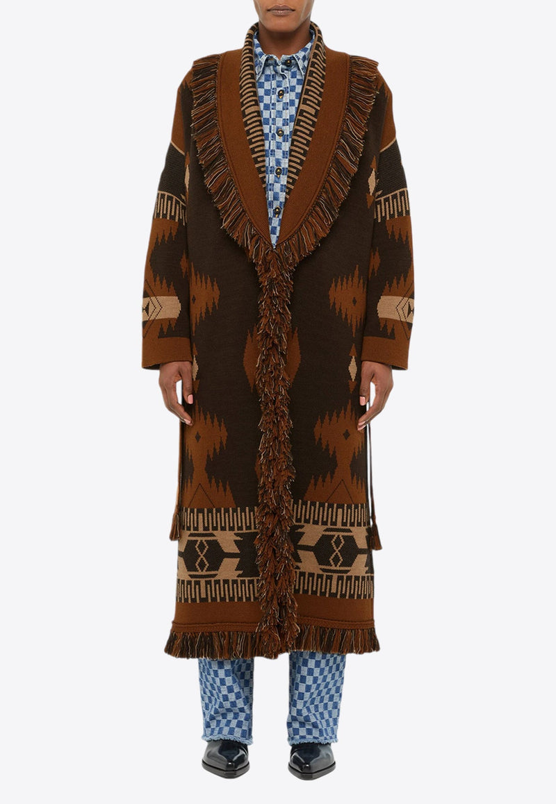 Icon Jacquard Fringed Long Coat