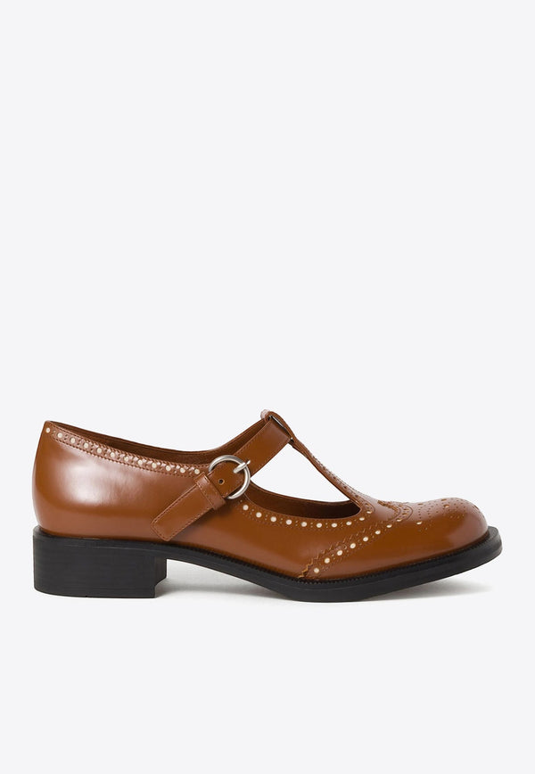 T-strap Leather Brogue Shoes