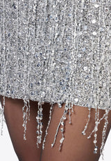 Sequin Embellished Fringed Mini Skirt