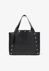 Large Studded Faux Leather Logo Tote Bag