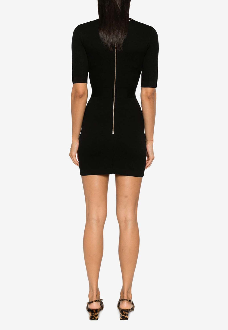 Chain-Trimmed Rib Knit Mini Dress