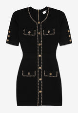 Chain-Trimmed Rib Knit Mini Dress