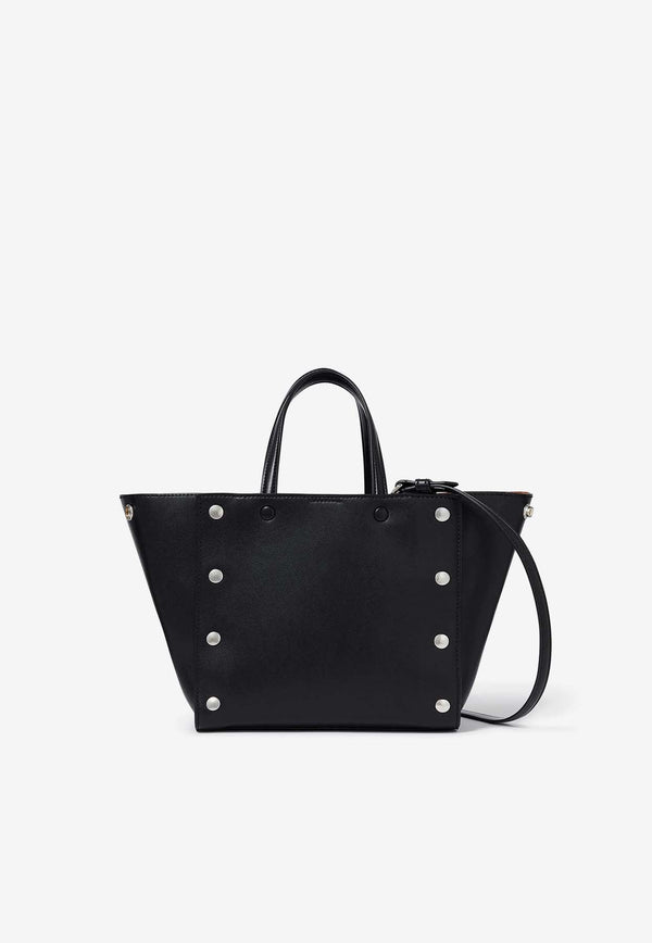 Small Studded Faux Leather Logo Tote Bag