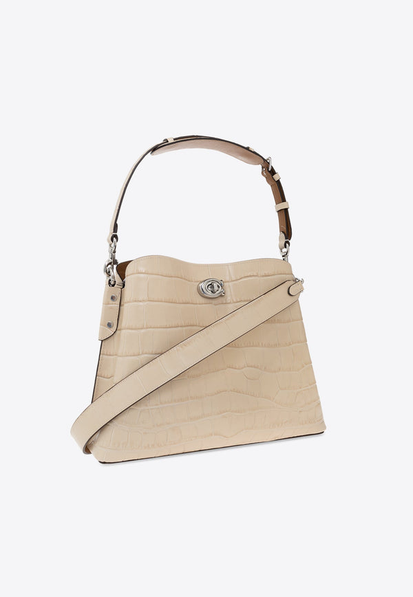 Willow Croc-Embossed Leather Shoulder Bag