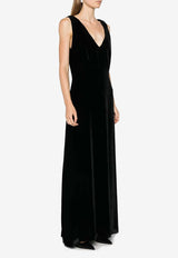 Relur Maxi V-neck Velvet Dress