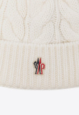 Cable Knit Logo Pom Pom Beanie