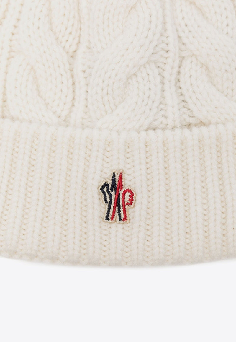 Cable Knit Logo Pom Pom Beanie