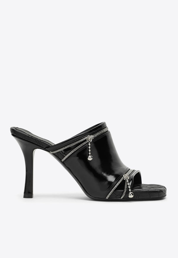 85 Patent Leather Zip-Detail Mules