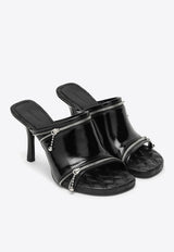 85 Patent Leather Zip-Detail Mules