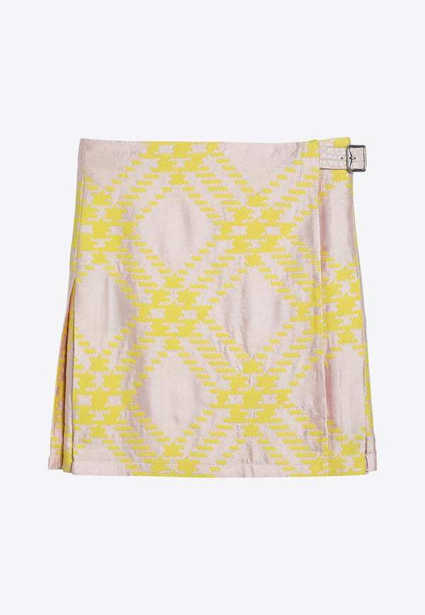 Checked Pleated Wrap Skirt