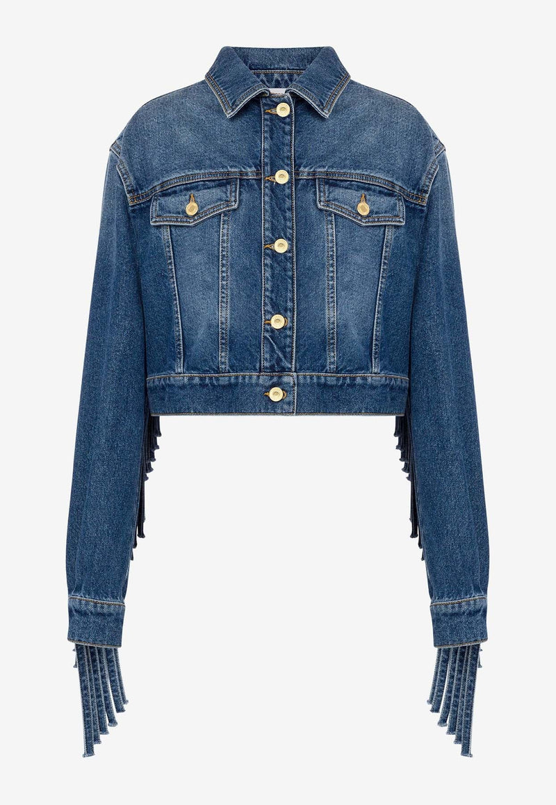 Cropped Fringe Denim Jacket