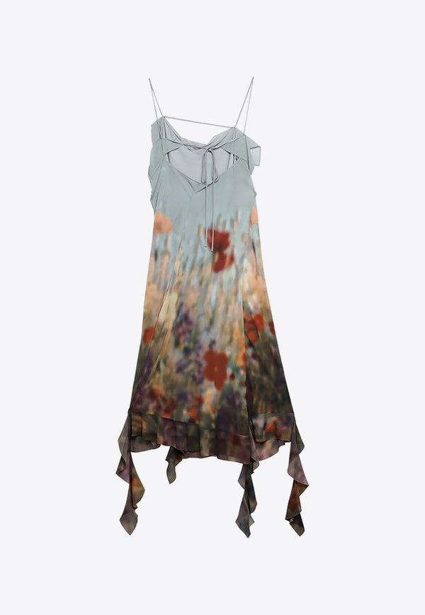 Blurred Print Asymmetric Midi Dress