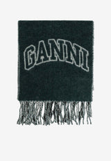 Logo Jacquard Wool Fringed Scarf