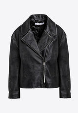 Zip-Up Leather Biker Jacket