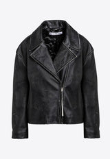 Zip-Up Leather Biker Jacket