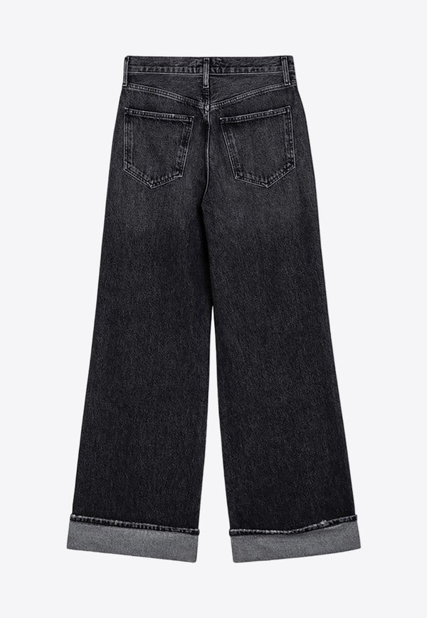 Ribbed Wide Jeans with Turn-ups