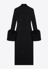 Shearling-Trimmed Cuffs Midi Dress