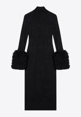 Shearling-Trimmed Cuffs Midi Dress