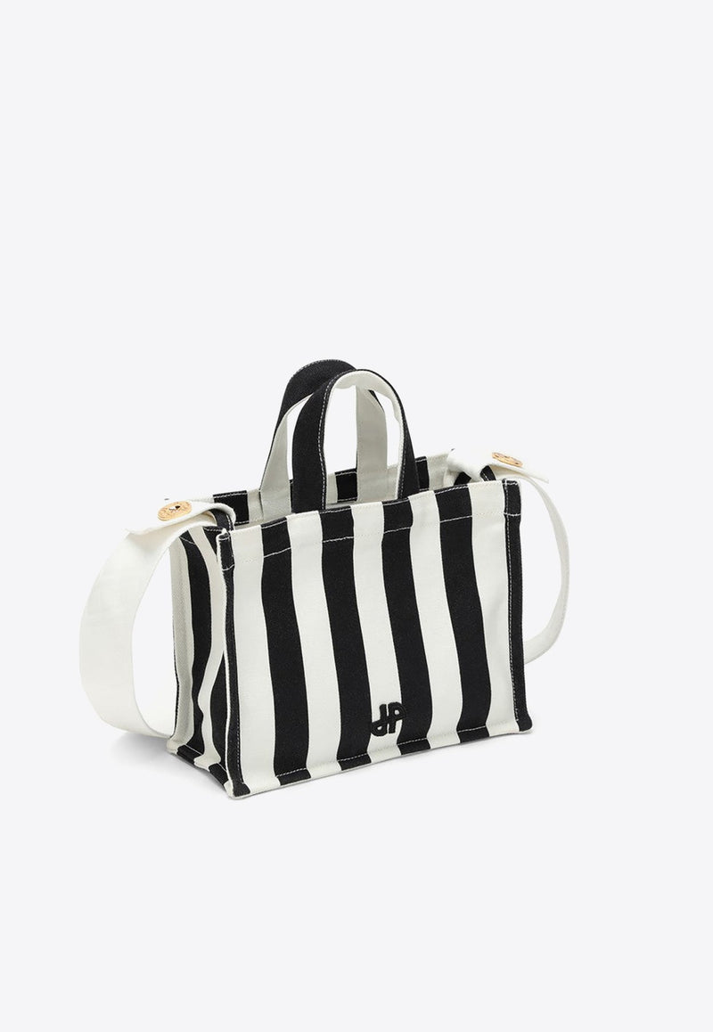 Logo Embroidered Striped Tote Bag