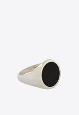 Black Enamel Round Chevalier Ring