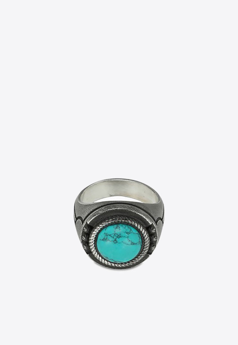 Turquoise Geometric Frieze Chevalier Ring