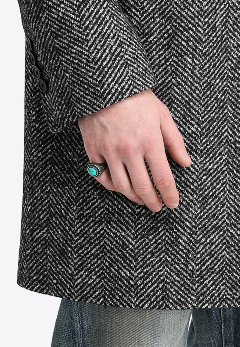 Turquoise Geometric Frieze Chevalier Ring