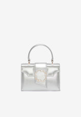 Mini Audrey Crest Buckle Top Handle Bag in Metallic Leather